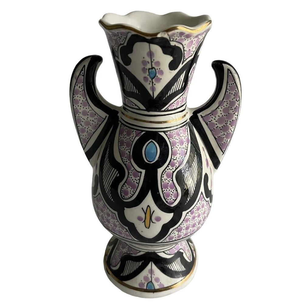 Azouz Kharraz Ceramic Vase Made Tunisia Arabic Utique Bizerte Vintage CHIP